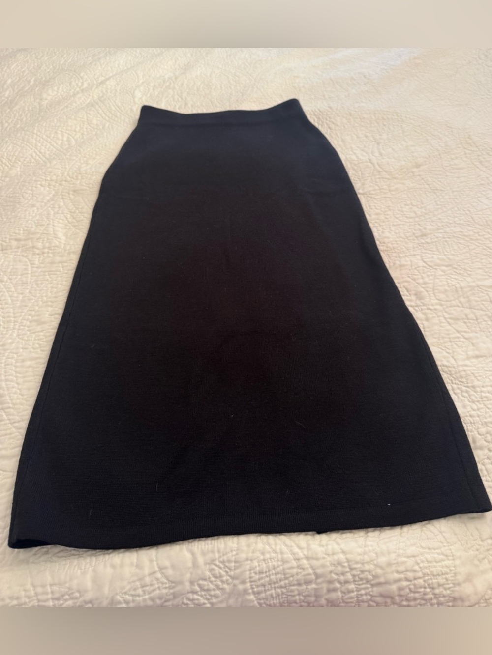 Brooks Brothers Black Knit Midi Skirt in Fine Merino Wool, Size S